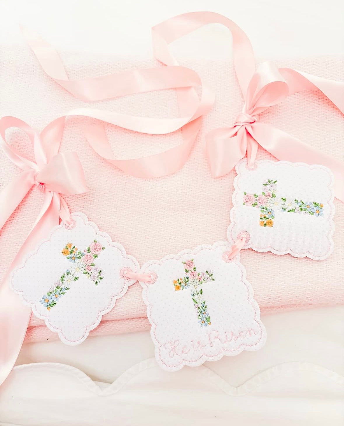 "He is Risen" Floral Cross Banner