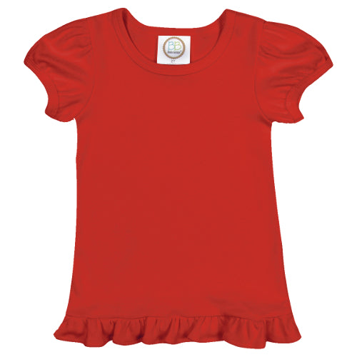 Red Short Sleeve Ruffle Tee Shirt