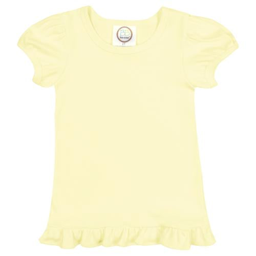 Pale Yellow Short Sleeve Ruffle Tee Shirt